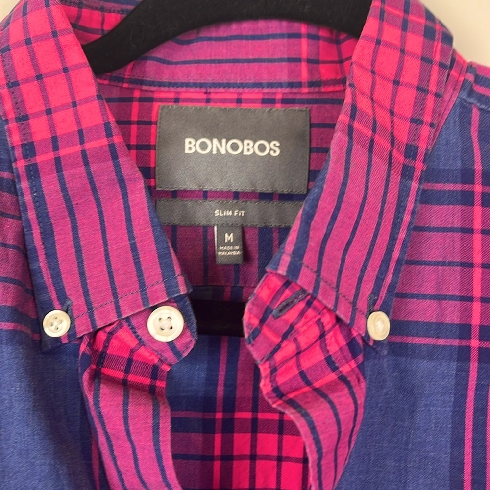 Bonobos Pink and Blue Plaid Slim Fit Button-Down Shirt